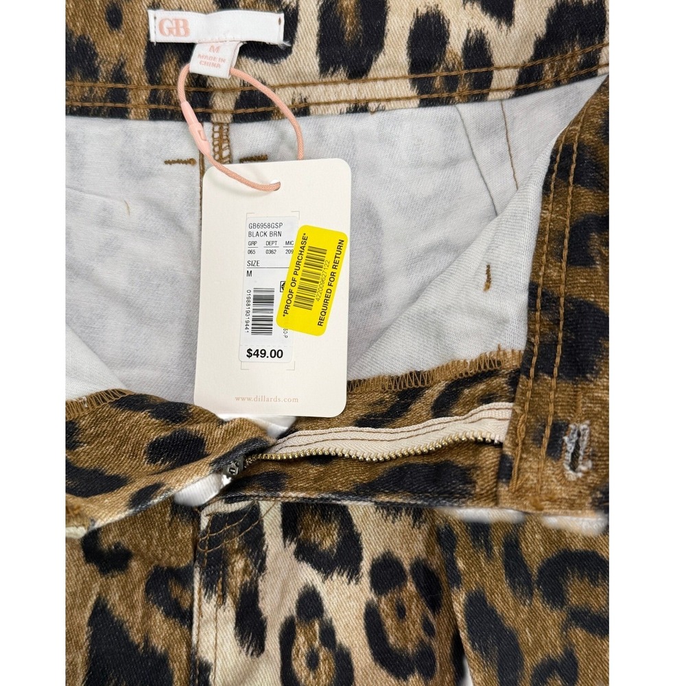 GB Leopard Print Pleated Mini Skirt Brown Black Raw Hem Size M - Picture 5 of 7